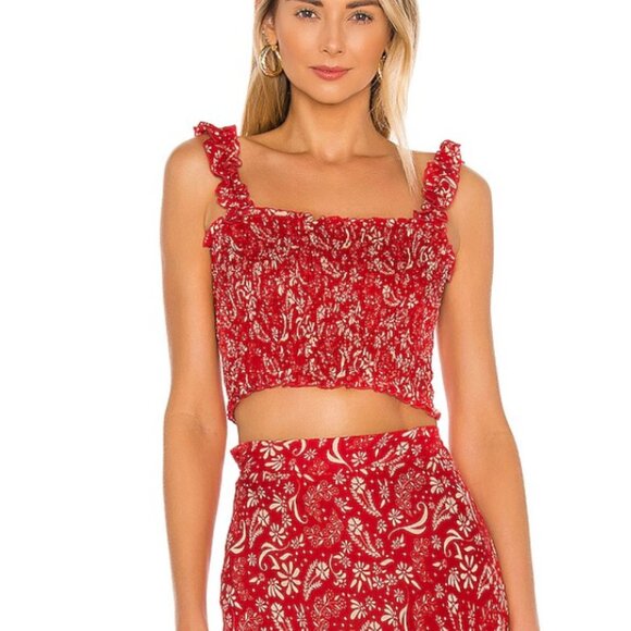 coolchange Red Smocked Ruffle Crop Top (S) - Picture 1 of 10